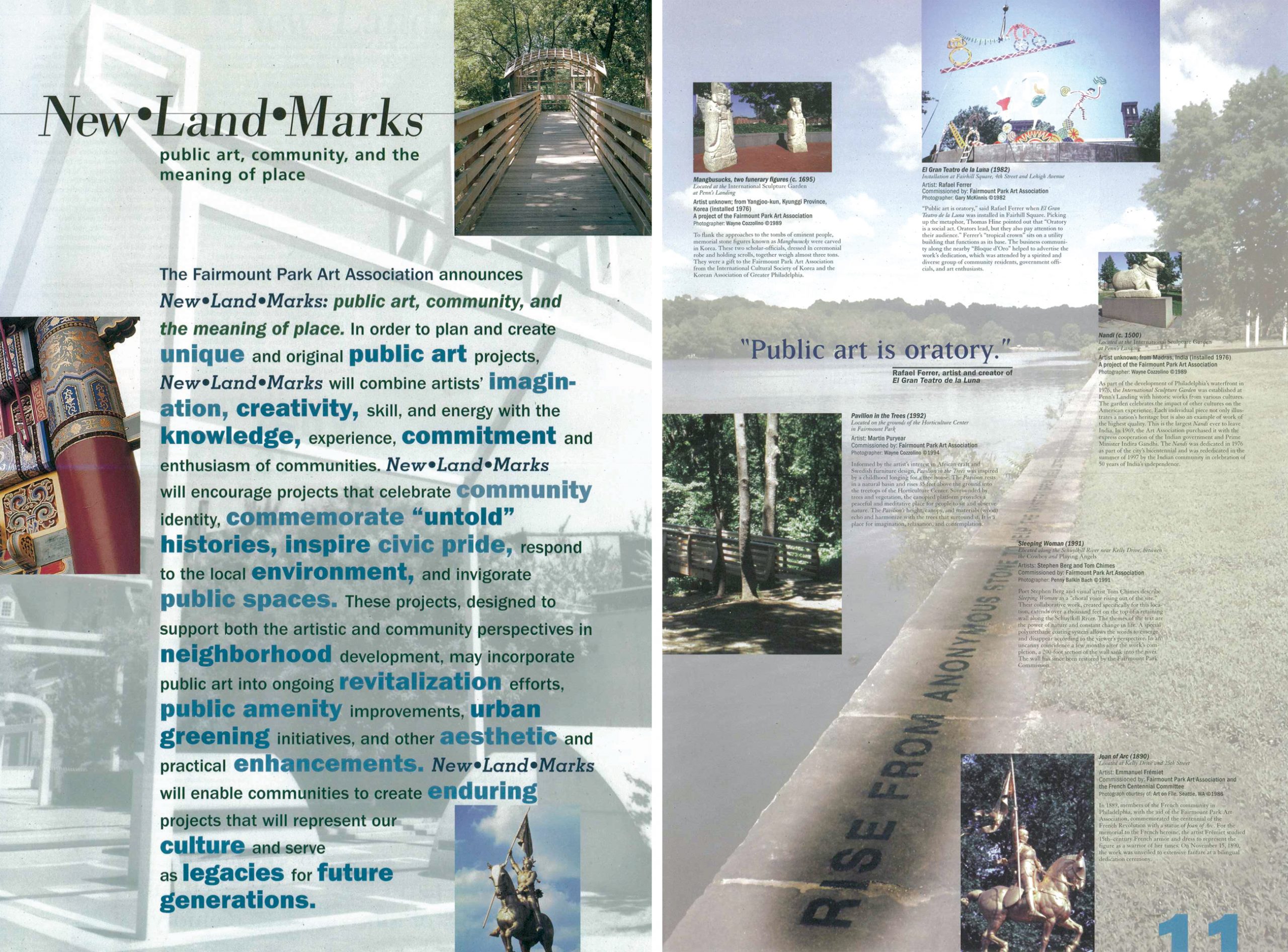 Color scan of two pages from the brochure for the New Land Marcks program