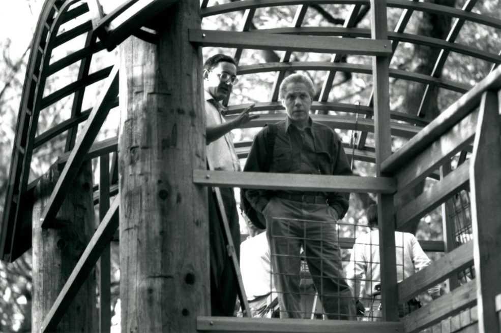 Martin Puryear at the installation of <em>Pavilion in the Trees</em>. Photo Wayne Cozzolino © 1993 for the Association for Public Art.