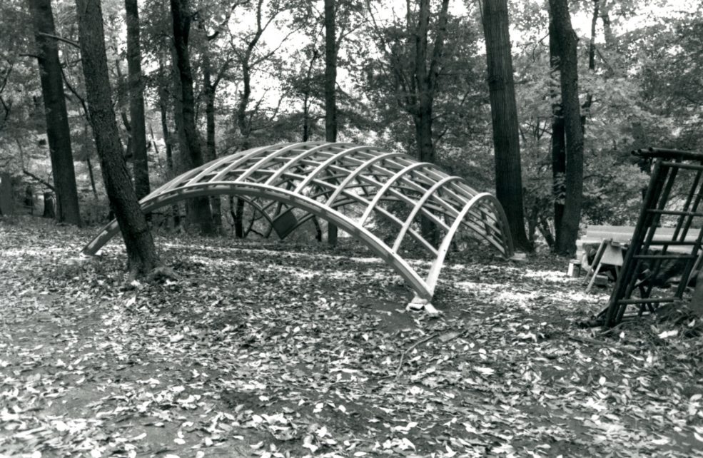 The canopy of the pavilion during installation. Photo Wayne Cozzolino © 1993 for the Association for Public Art.