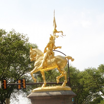 Gilded sculpture Joan of Arc by artist Emmanuel Frémiet