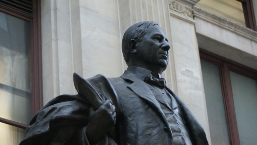 A detail of John Massey Rhind's statue of John Wanamaker