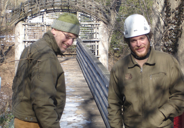 Arborists Hal Rosner (left) and Nate Burke (right), Shechtman Tree Care, LCC at "Pavilion in the Trees."