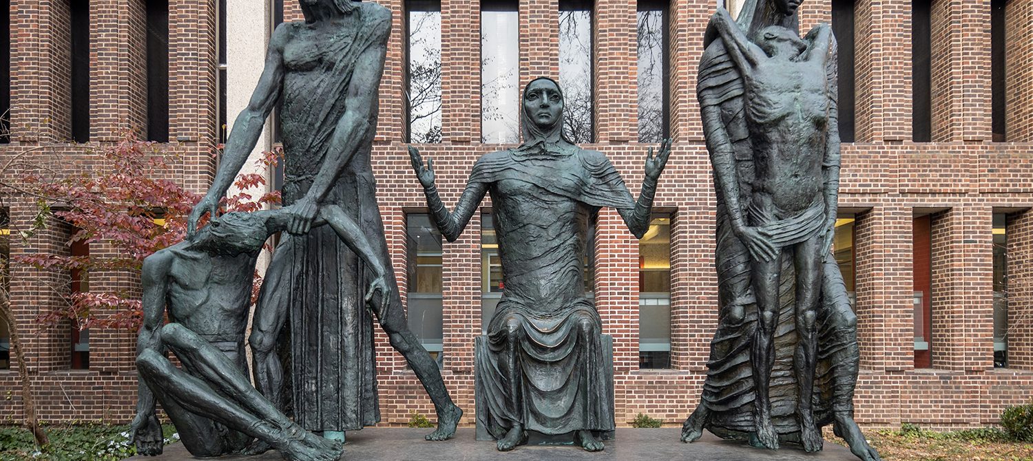 Outdoor sculpture on University of Pennsylvania's campus – four bronze figures