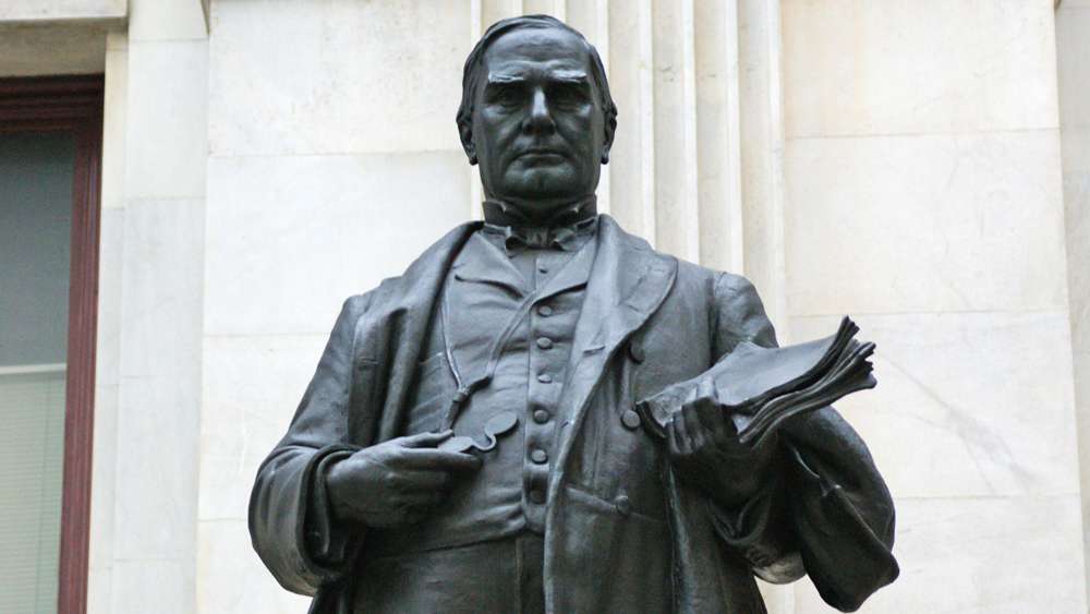 Detail of the statue of William McKinley outside of Philadelphia's City Hall