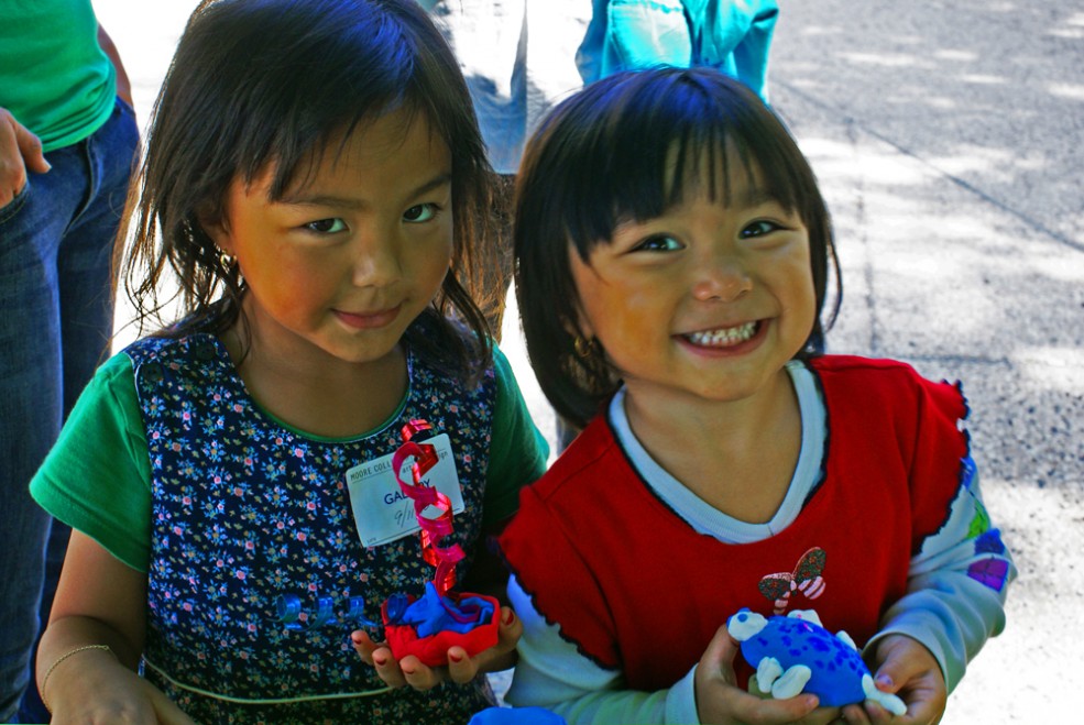 Children show off the sculptures they've created at a sculpture making workshop. Photo Caitlin Martin © 2010 for the Association for Public Art.
