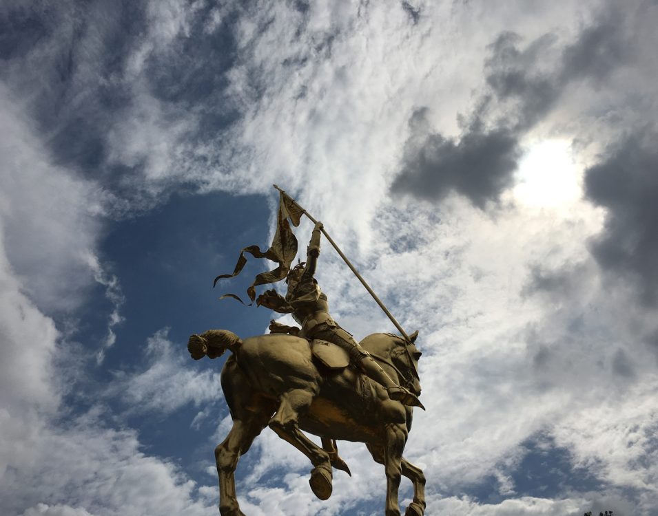 Winning photo from Chuck Bonfig's Phone Photography workshop. Photo by Sharina Mason. (Sculpture: <em>Joan of Arc</em>)