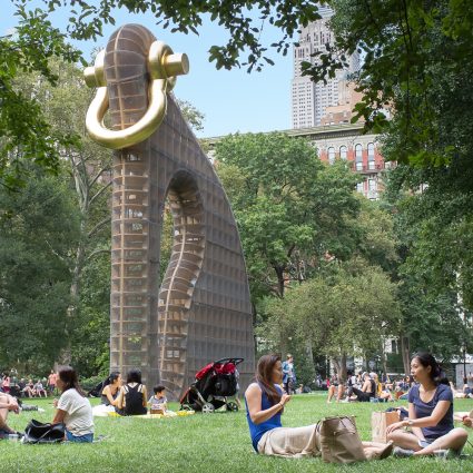 Big Bling in Madison Square Park surrounded by people