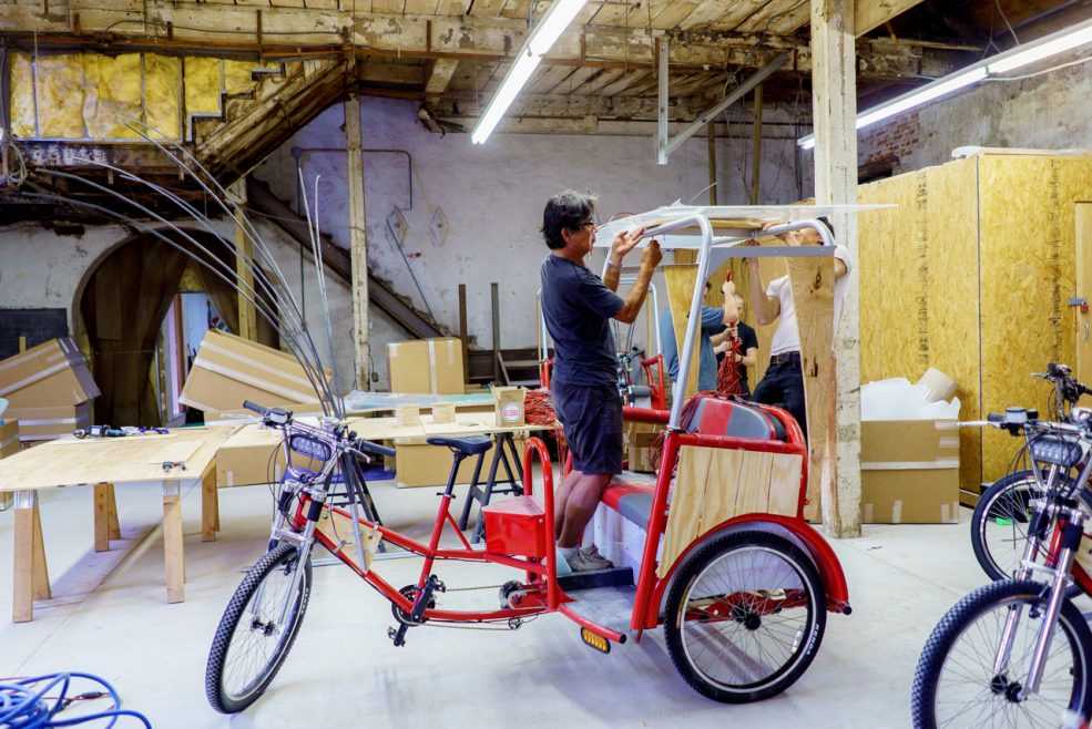 Cai Studio technical director, Tatsumi Masatoshi, and staff assist with fabrication. Photo Jeff Fusco Photography