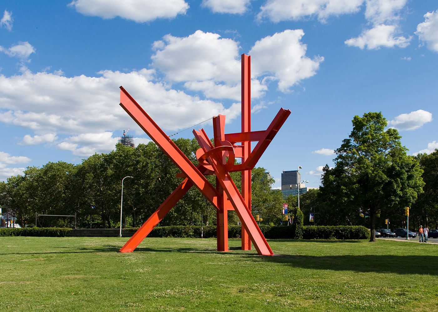Iroquois red i-beam sculpture by Mark di Suvero