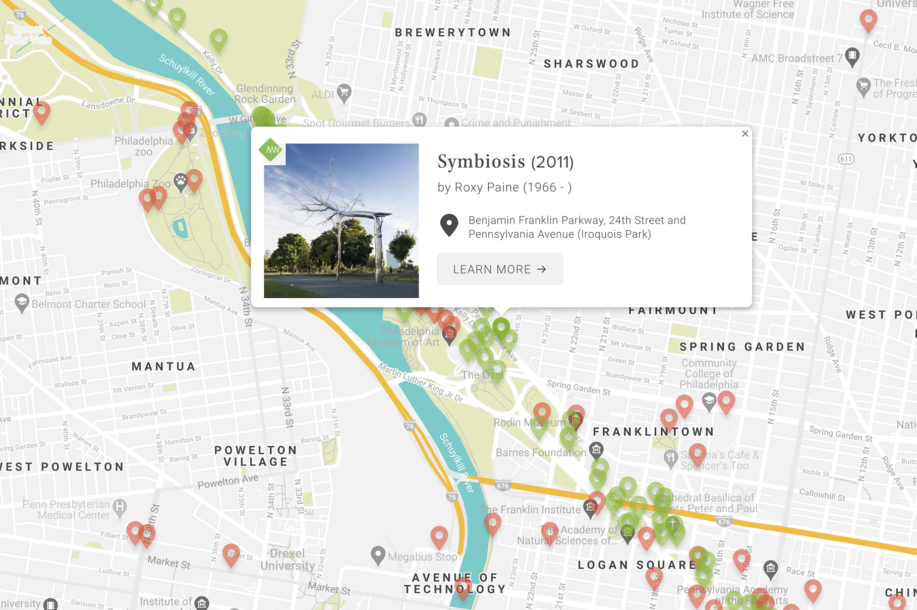 Association for Public Art's interactive public art map for Philadelphia - screenshot