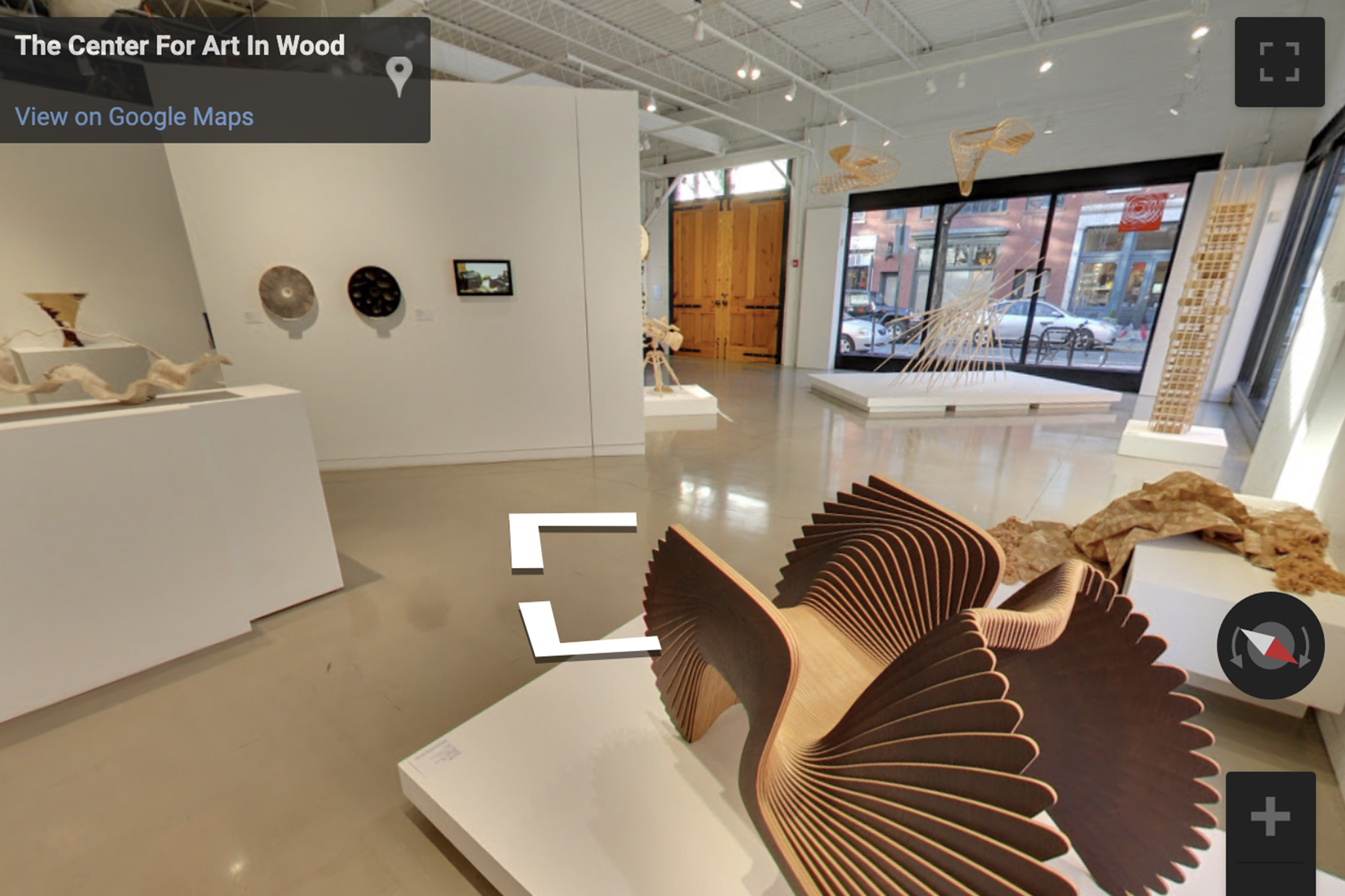 Inside the Center for Art in Wood museum - wood pieces in the gallery