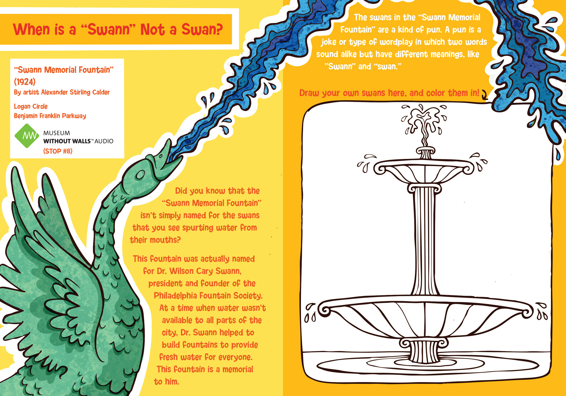 "Swann Fountain" sculpture activity page for kids