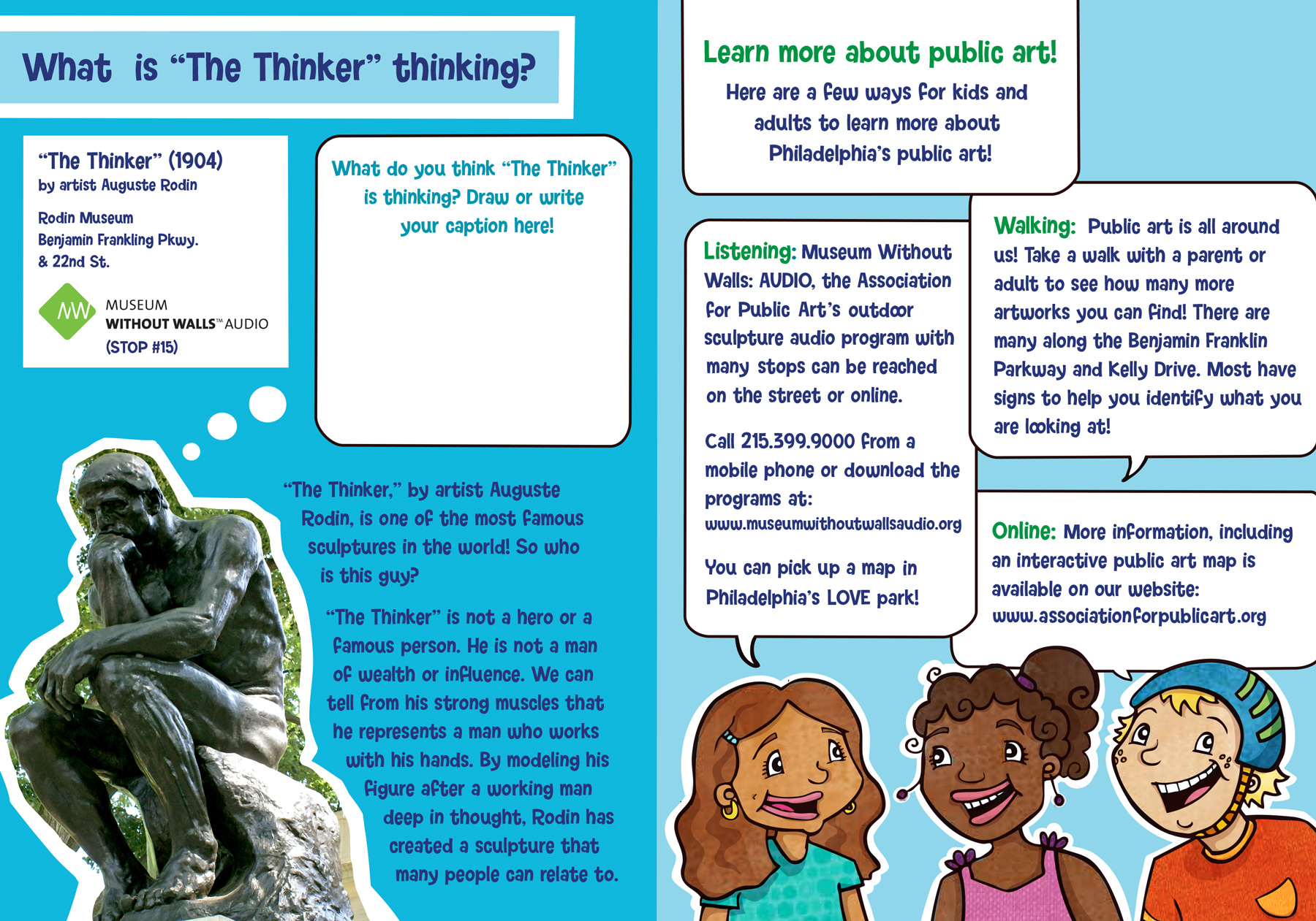 "Thinker" sculpture activity page for kids