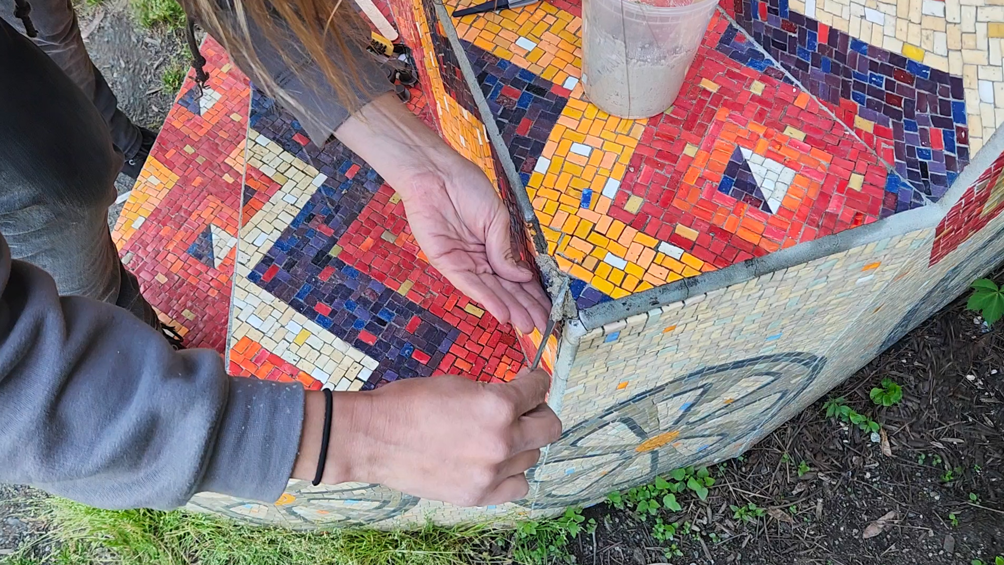 Repairing Manayunk Stoops colorful mosaic tile