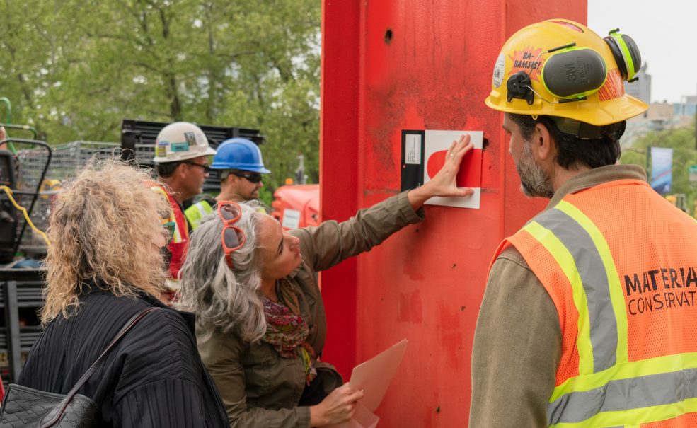 Deinstalling <em>Iroquois</em> in spring 2022 for a major conservation restoration. The sculpture returned  in September 2022 as part the Association's 150th anniversary. Photo by Geneva Lawson for Association for Public Art.