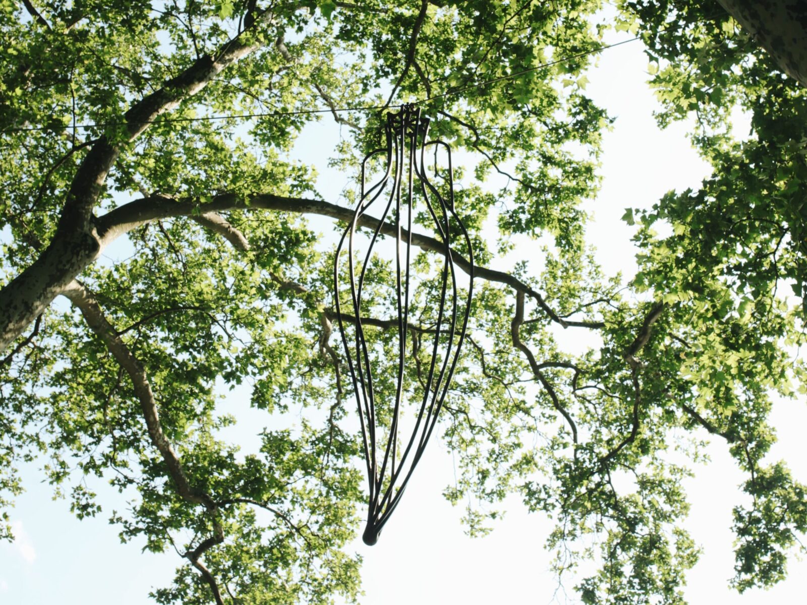 One of ten large-scale open metal vessel sculptures by Maren Hassinger, installed at the Ellen Phillips Samuel Memorial in Philadelphia, along Kelly Drive and the Schuylkill River. Inspired by ancient iconic vessel archetypes, the abstract sculptures suggest three-dimensional line drawings that vividly connect art with nature.